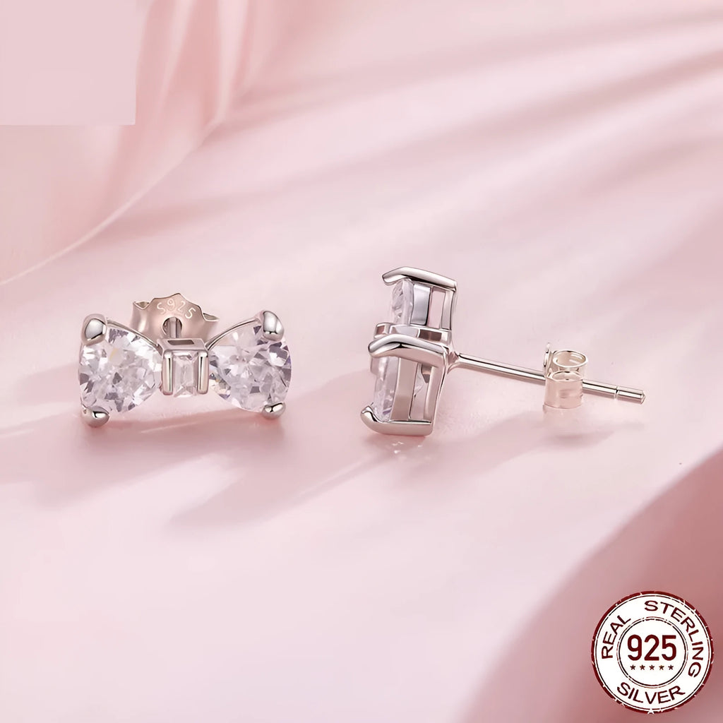 New Bow S925 Sterling Silver Stud Earrings for Women Sweet Style BSE1193 Electroplating