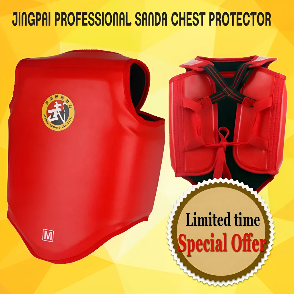 Boxing helmet and one-piece chest protector in PU material, black colour, with adjustable fit for training and competition