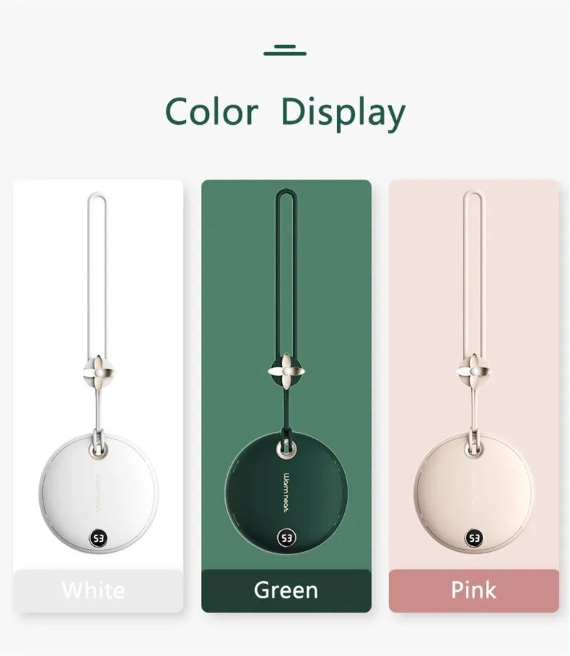 Green portable power bank with hand warmer function showing digital display and Type-C port