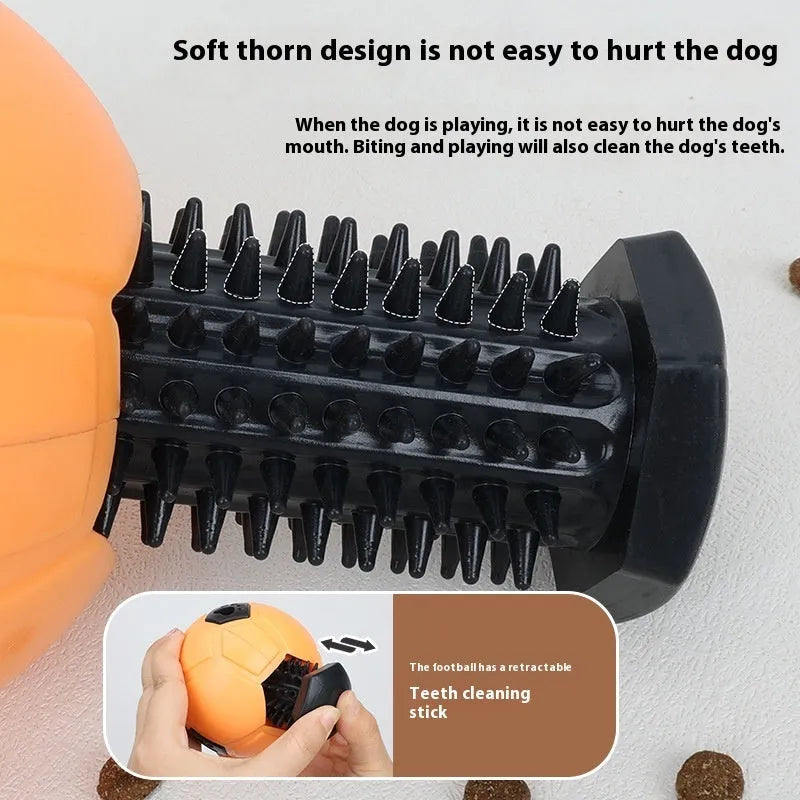 TPR dog toy ball in orange hollow style for nibbling and teeth grinding, on white background