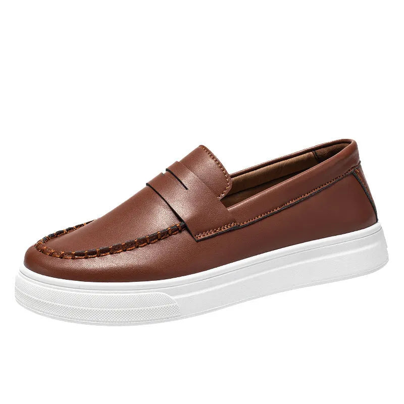 British style casual leather shoes with round toe and breathable PU upper in black and white