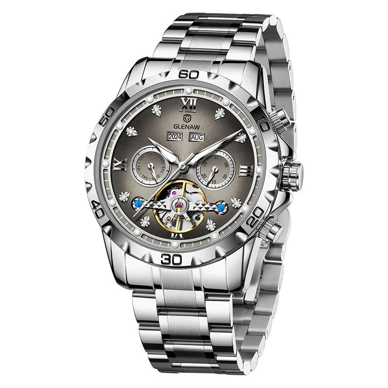 Men's automatic mechanical watch with business styling and stainless steel strap