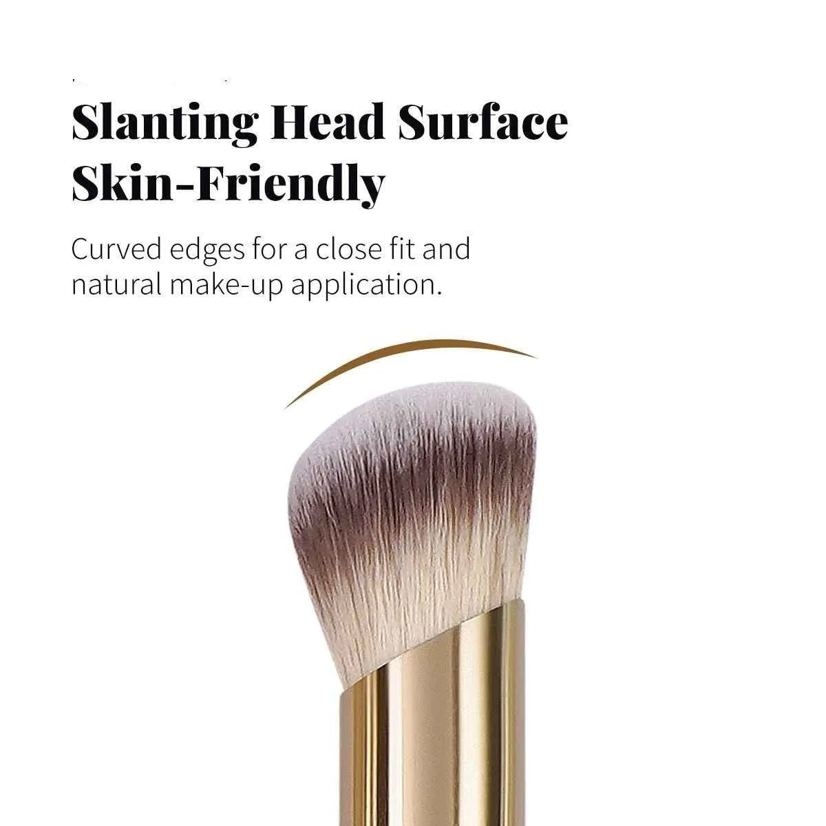 Five angled makeup brushes with apricot handles for powder, foundation and blush application