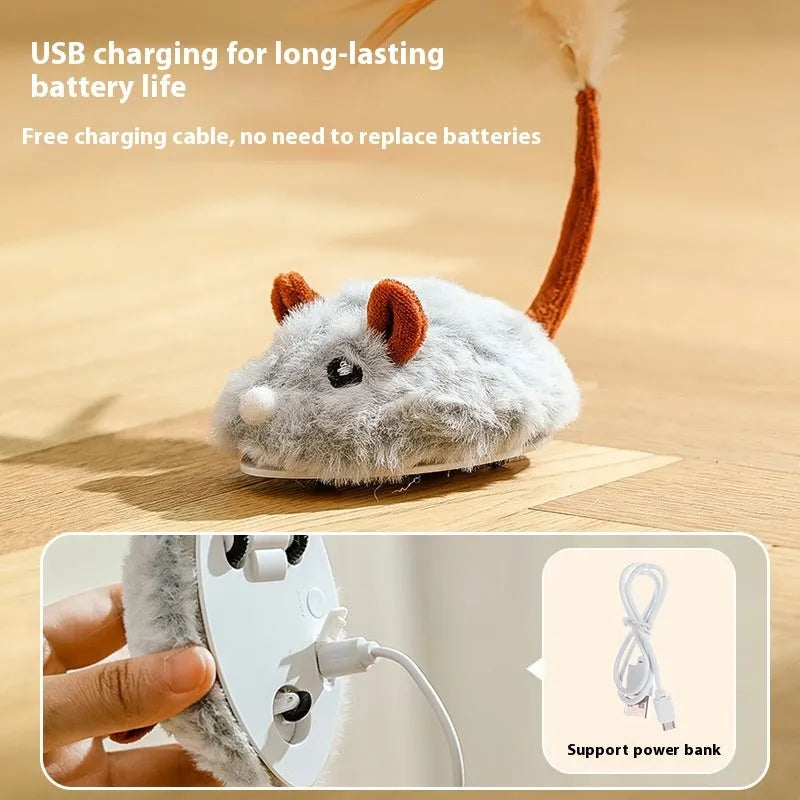 Self-moving plush electric mouse cat toy in pink with Type C charging