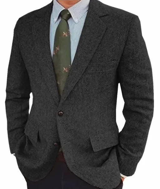 Men's solid colour retro herringbone suit jacket with long sleeves and flax lining in four colours