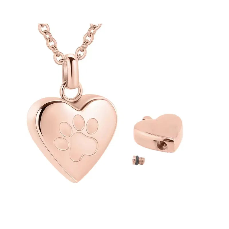 Titanium steel heart-shaped paw print necklace pendant that can be opened.