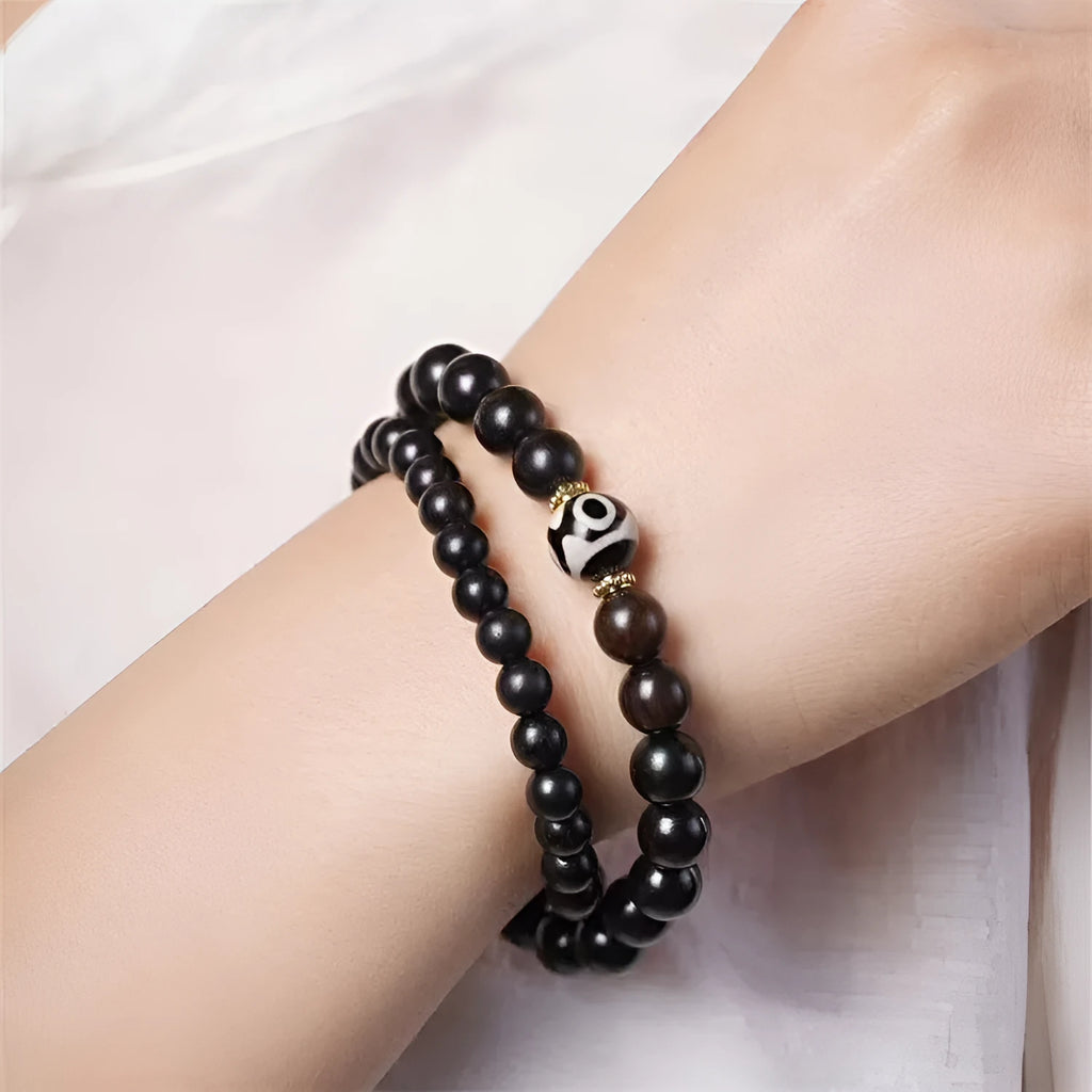 8mm ebony wood two-circle unisex retro bracelet on a white background