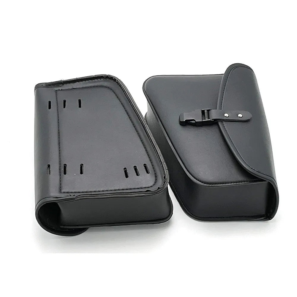Black PU leather motorcycle swingarm bag for Sportster models measuring 30x24x20cm