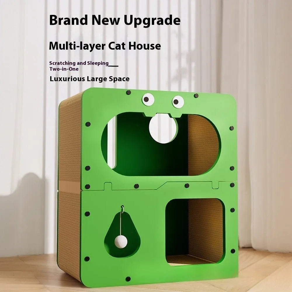Double layer cat scratching board nest with scratching surface and resting area in cute design