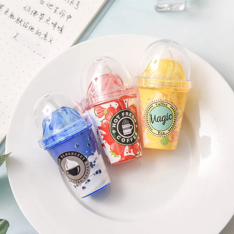 Ice cream shape correction tape in blue plastic shell with tea cup design, 2x7cm