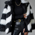 Faux fur coat with contrast lapels and fur collar in normal length