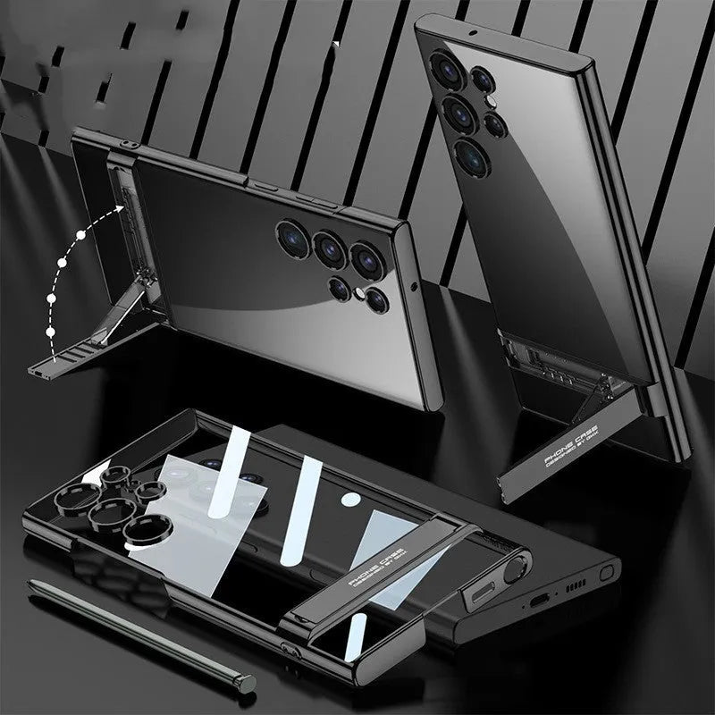Transparent electroplated phantom bracket PC back cover for Samsung S23 Plus in bright black finish