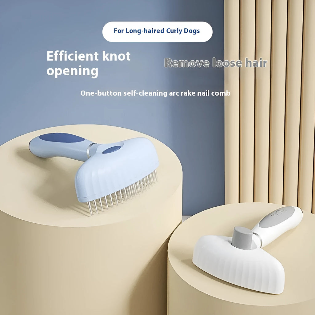 Stainless steel double row dog grooming comb in light blue colour for hair removal
