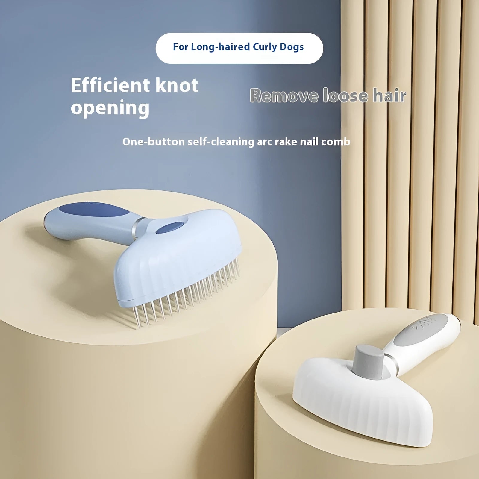 Stainless steel double row dog grooming comb in light blue colour for hair removal