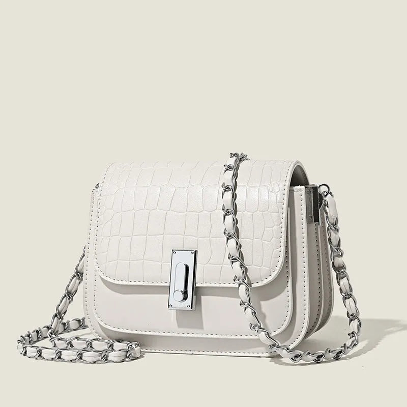Women's light luxury chain shoulder bag in soft PU leather with horizontal square design
