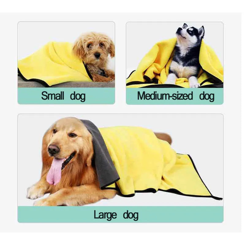Yellow double-sided absorbent towel for pets with strong water absorption, 30x60cm size