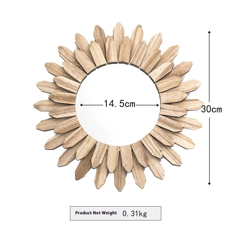 European-style solid wood hanging mirror with handmade finish, baked colour, diameter 30cm 43cm 50cm