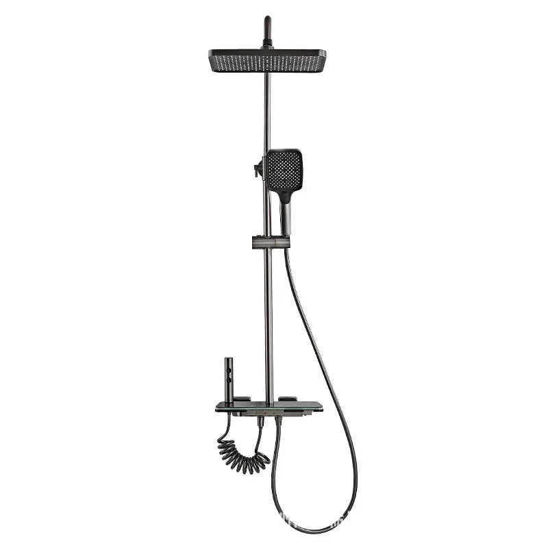 Aluminium digital shower head set in white or grey with temperature display