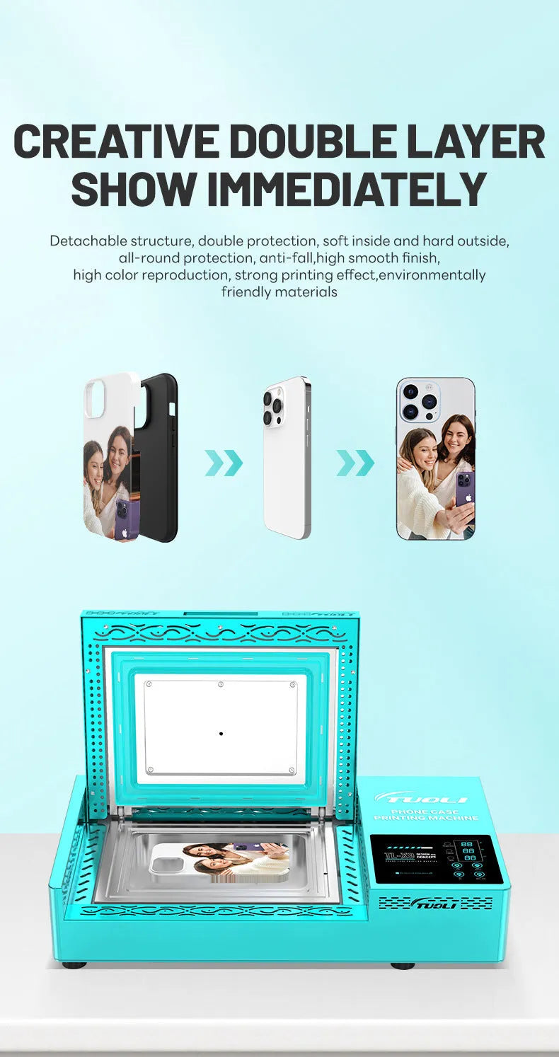 Metal phone case heat transfer printing machine with choice of electrical plug.
