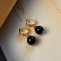 Women's Tigereye earrings with real gold plating in geometry shape with round elements, French retro style