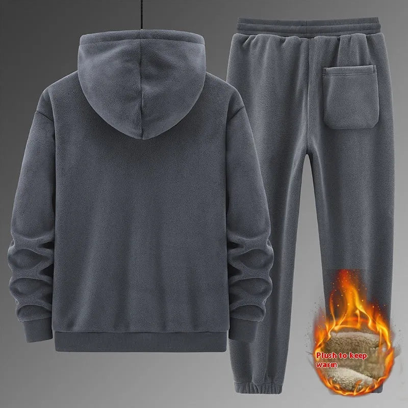 Mens grey cashmere hooded sweater and matching trousers casual sports suit set