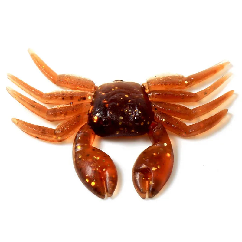 PVC crab fishing lure measuring 8cm in brown and red colour variants