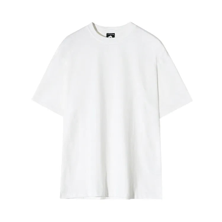 Mens slim fit cotton t-shirt in black on a hanger, showing round neck and half sleeves.