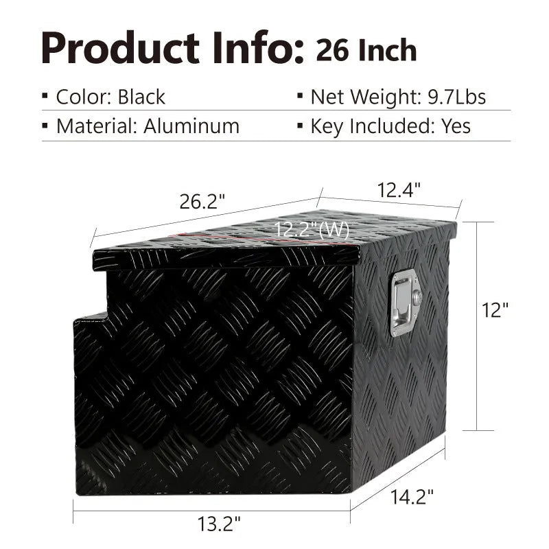 Black aluminium alloy toolbox with 26-inch length from the T Casting series.