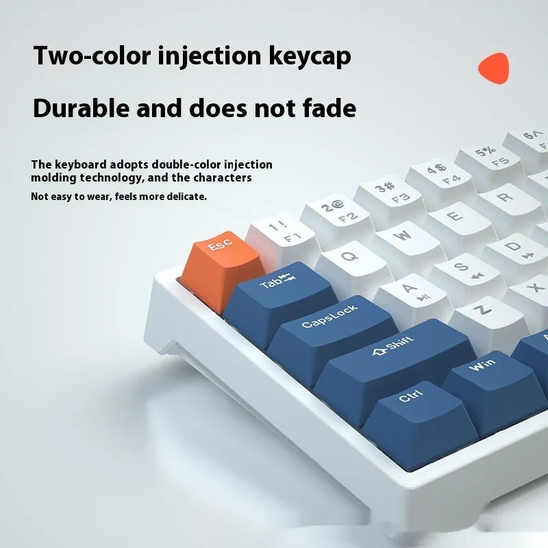 Bluish black 61-key mechanical keyboard with hot-swappable switches and two-tone keycaps