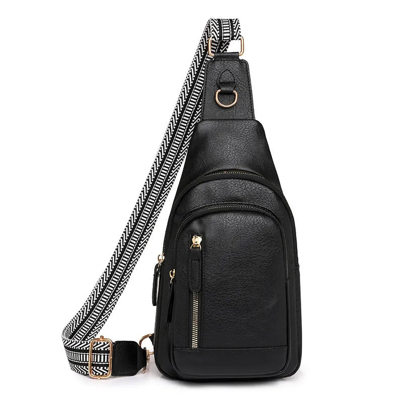 Women's soft PU crossbody chest bag with zipper compartments in street trend style