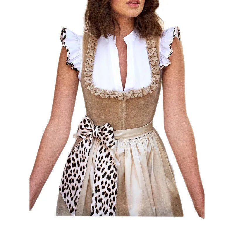 Khaki coloured German Oktoberfest beer style women's dress with an elegant cut.