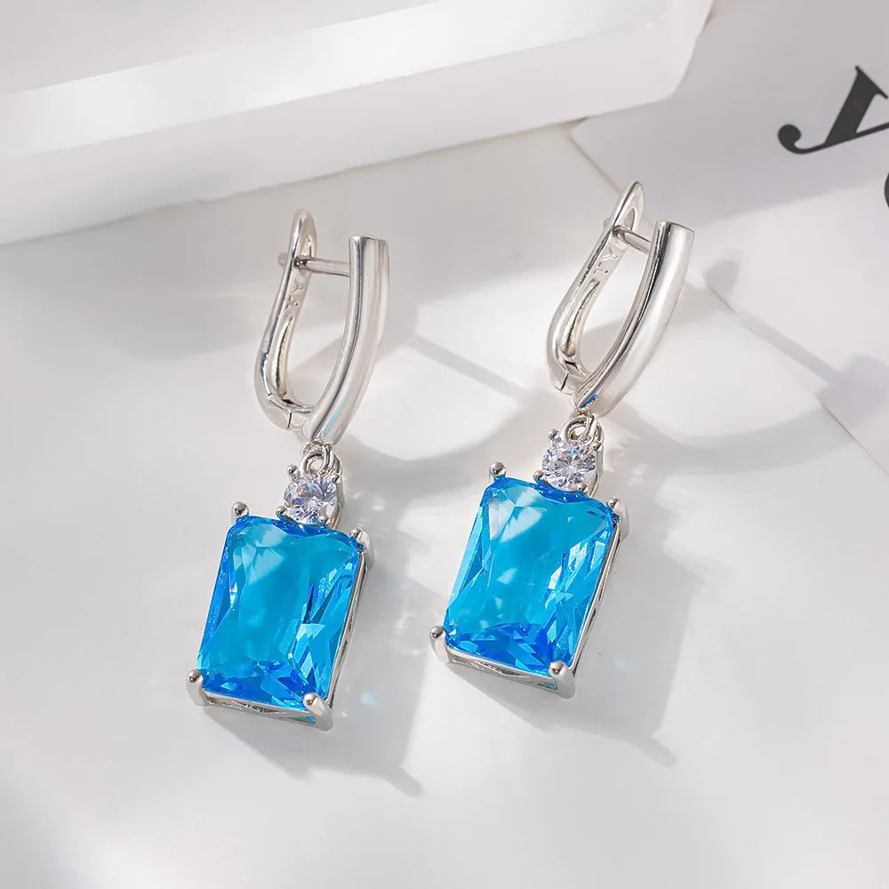 Square copper electroplated earrings with quadrilateral geometric design in gold or silver finish