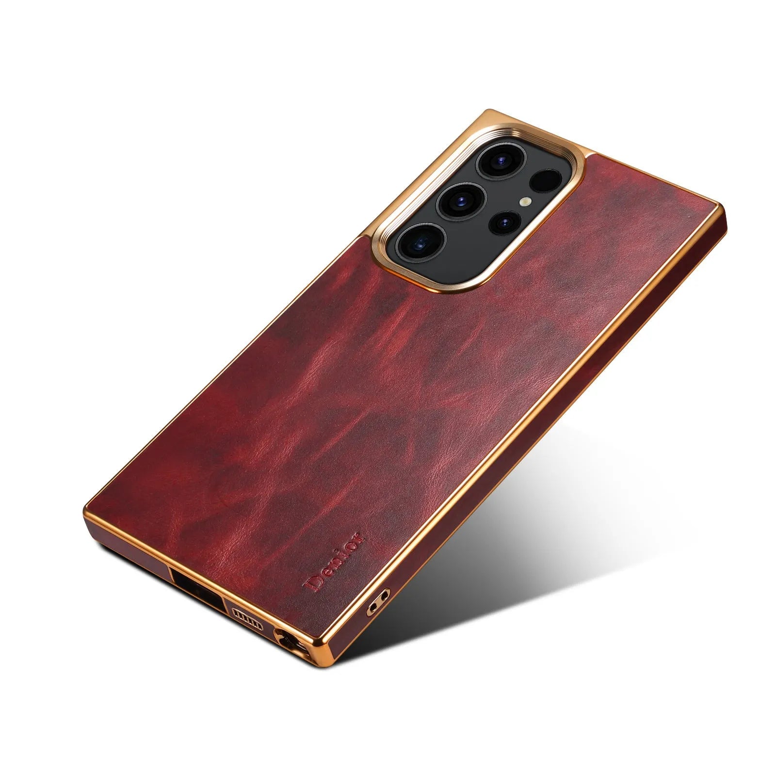 Genuine oil wax calfskin phone case for Samsung S23, handmade, blue colour, soft shell design
