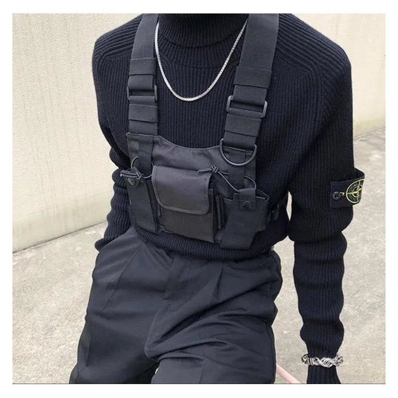 Black canvas hip-hop pillow chest bag 21x18x2 cm crossbody sling