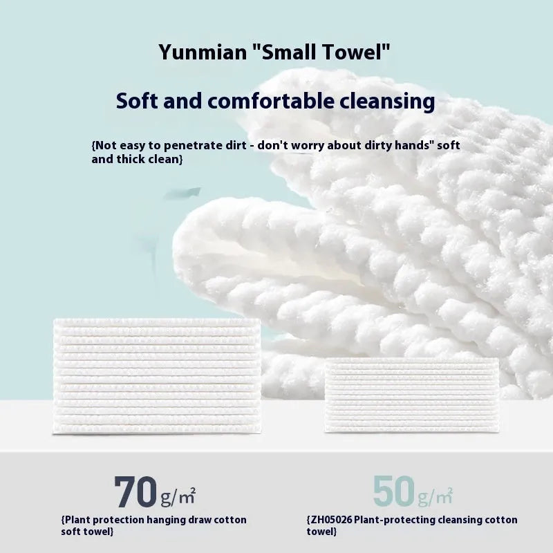 Roll of 100 disposable soft face cloths with a hook for hanging, shown in a soft cotton colour.