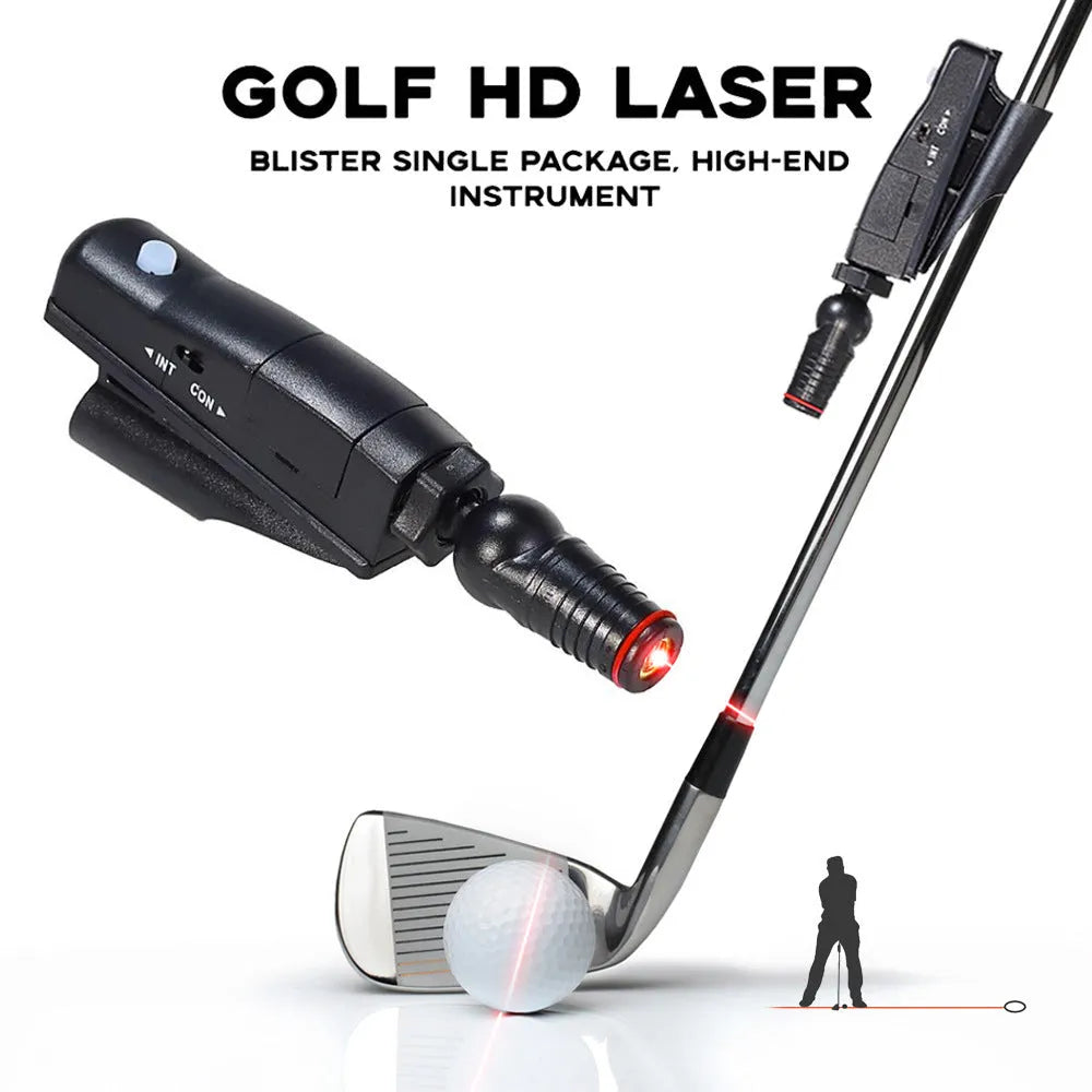 Black golf laser aiming instrument attached to a putter on a practice green