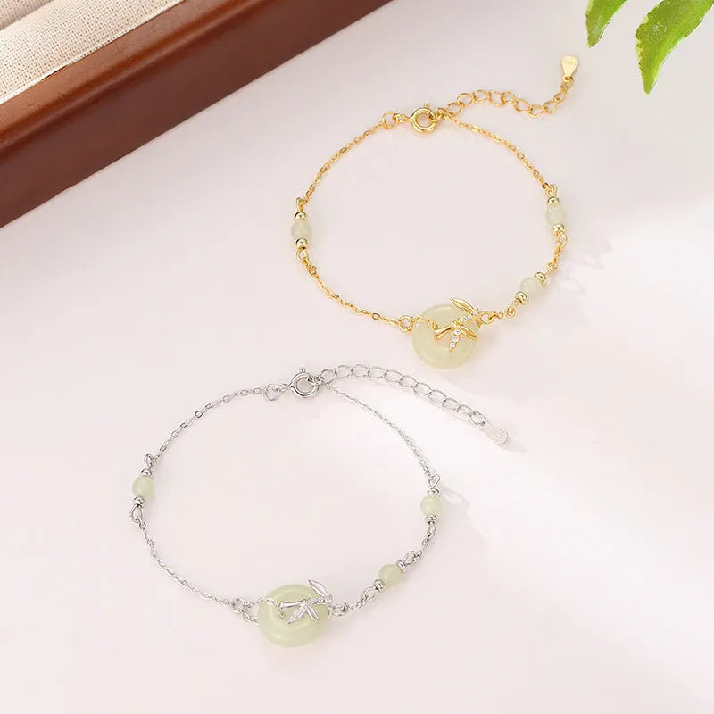Women's 925 silver Hetian jade safety buckle bracelet antique-style gold colour