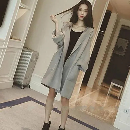 Plus size women's cotton lace trim long sleeve coat in black, loose fit, spring autumn outerwear