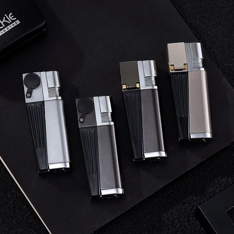 Silver square cover 2-in-1 metal pipe lighter, refillable butane, 9.2 cm long, zinc alloy and ABS construction