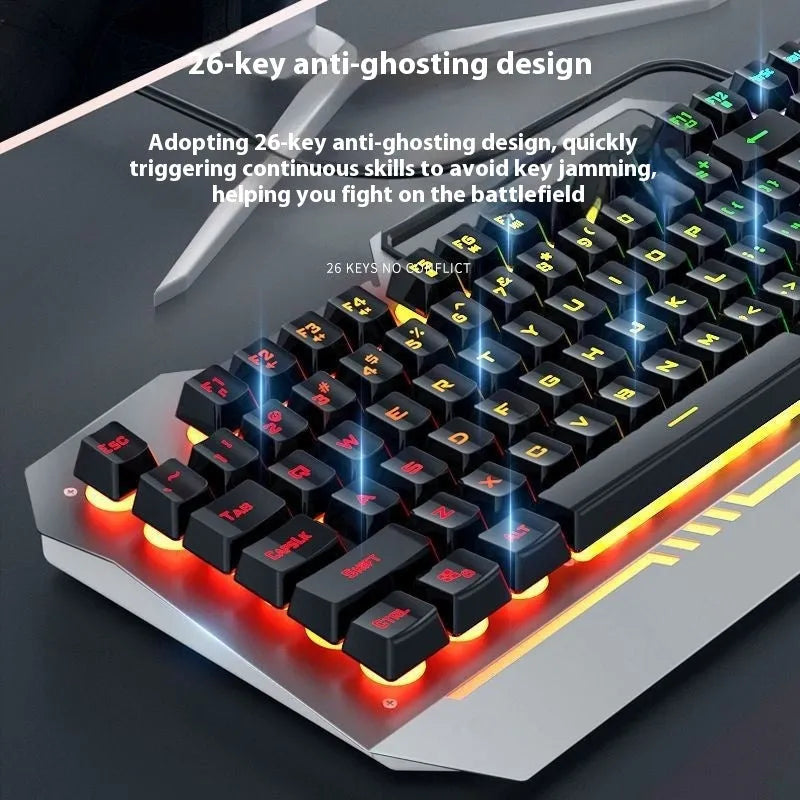 F3010 black and white mechanical keyboard and mouse bundle with gaming headset and colourful LED backlighting