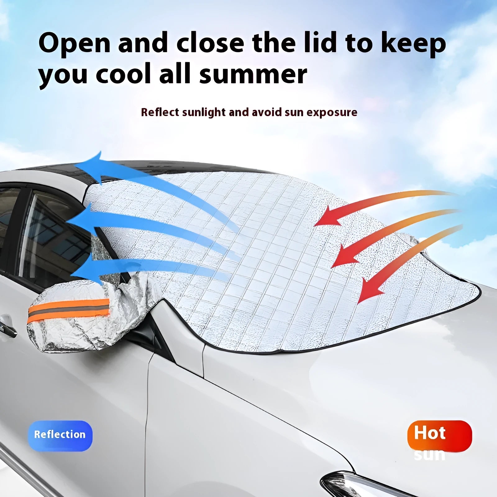 Aluminium foil car windshield cover with reflective edges and magnets for SUV frost protection
