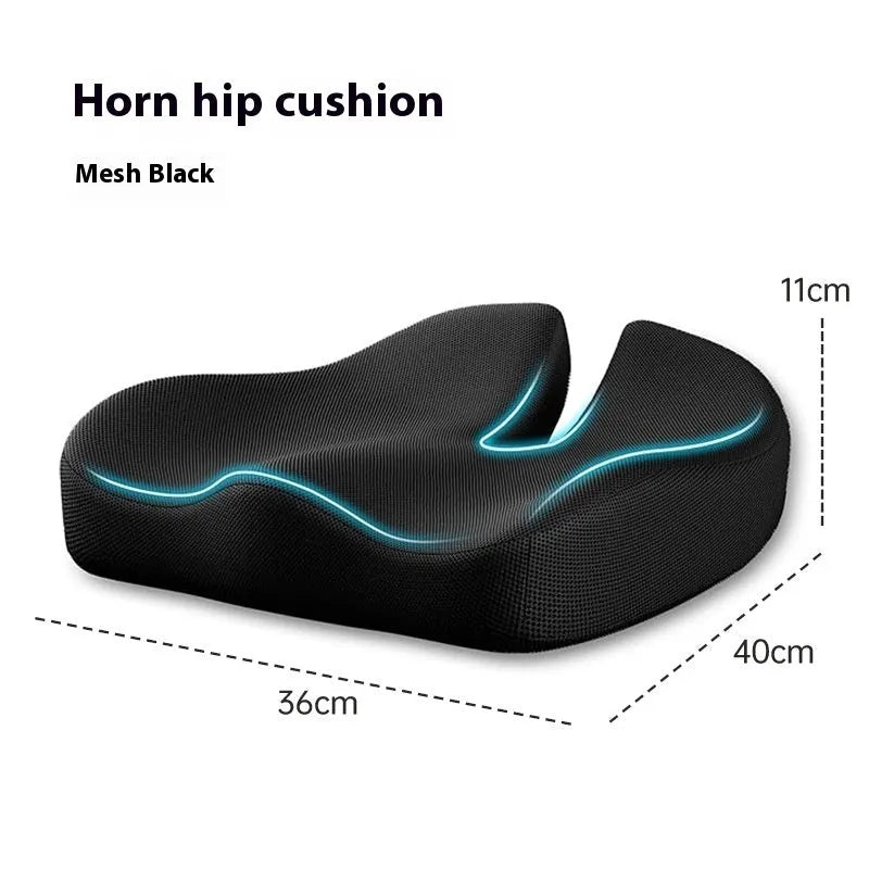 Memory foam office chair cushion showing dark grey polyester cover on office chair