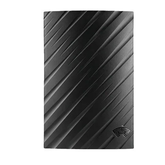 Black plastic digital television antenna with expansion tube and mounting screws on a white background.
