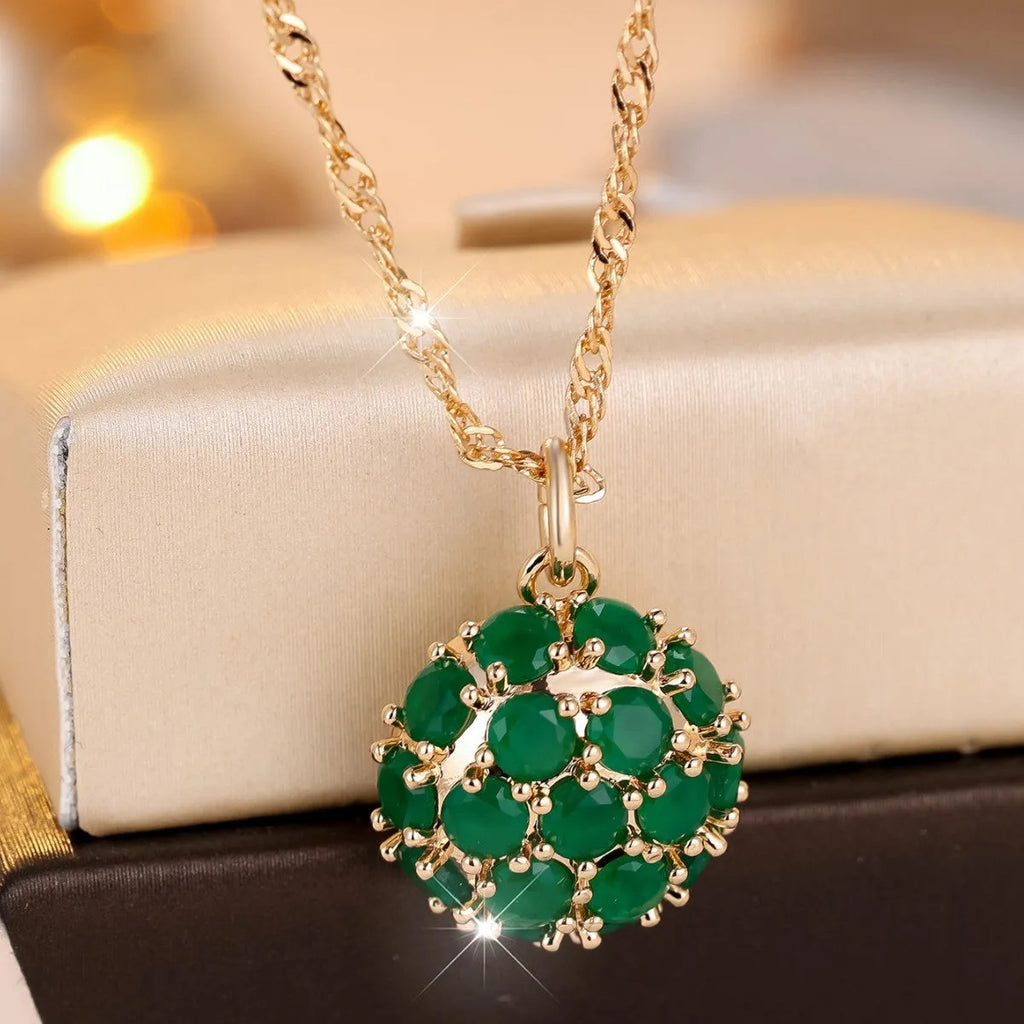 Round emerald full diamond necklace with geometric pendant on adjustable 51-60cm chain