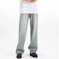 Blue retro trousers with loose casual fit and elastic waistband made from rabbit fur fabric