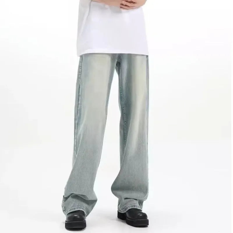 Blue retro trousers with loose casual fit and elastic waistband made from rabbit fur fabric