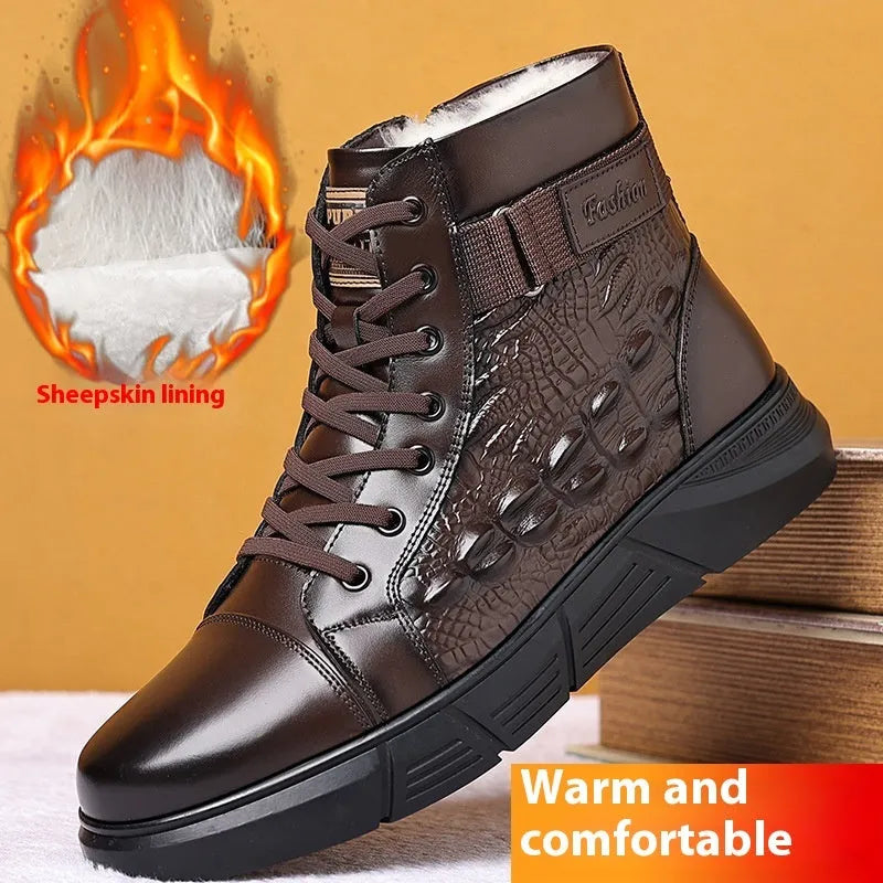 Fur-integrated winter boots in black and brown velvet styles with genuine leather upper and rubber sole