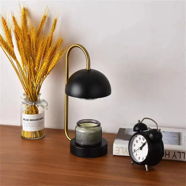Solid wood aromatherapy wax melting lamp with knob dimming on bedside table