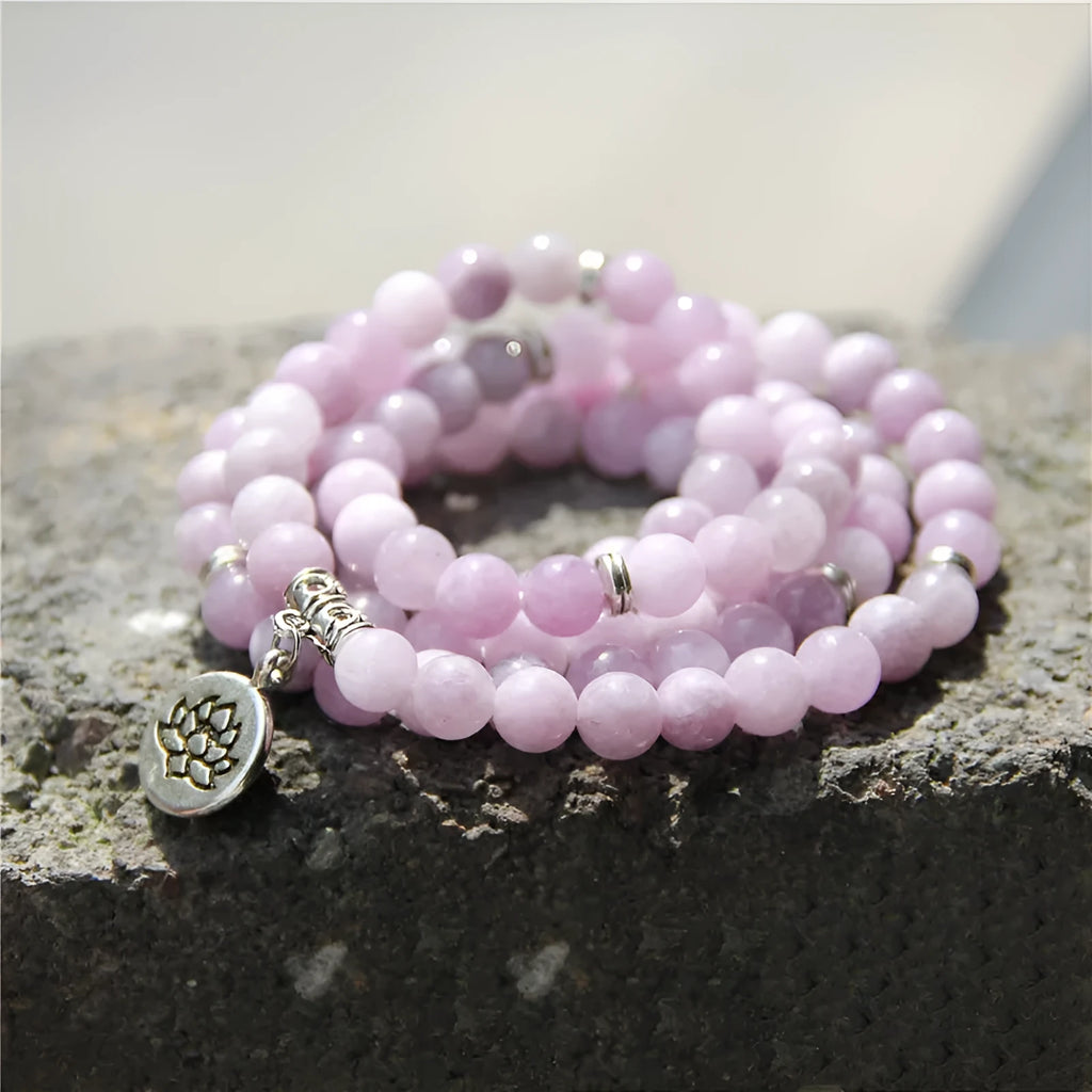 Natural stone bracelet with geometric lotus design in vintage literary style for women