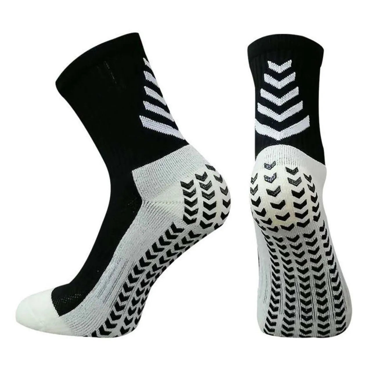 Men's athletic socks with geometric pattern and non-slip silicone grip for football and running